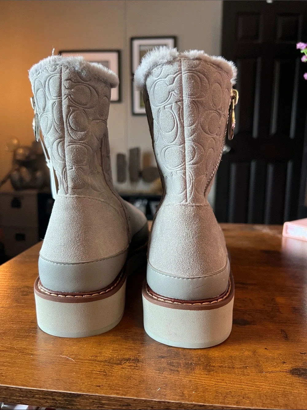 Coach Grey Suede Signature Boot